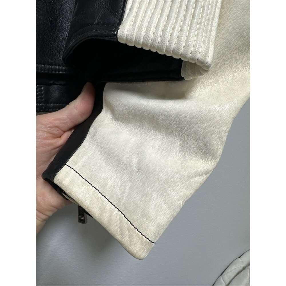 Ralph Lauren Purple Label Mens Leather Jacket Biker White‎ Black Zip Lambskin - Picture 16 of 16